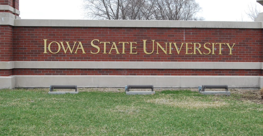 Iowa State University sign on brick wall