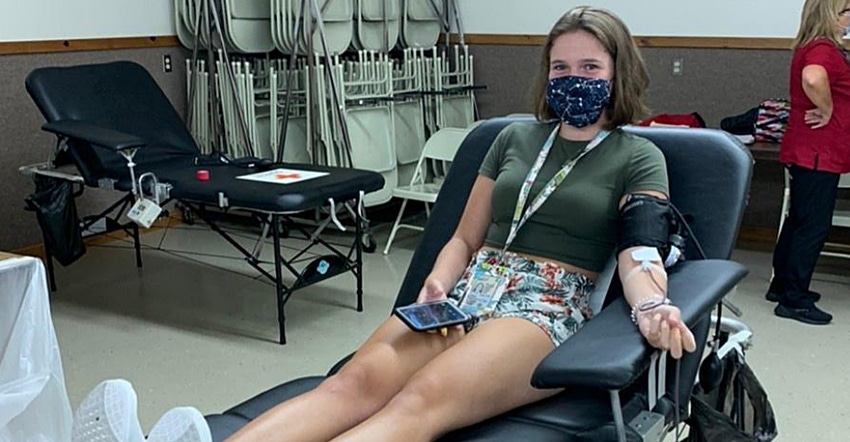 Anna Douglas donates blood at the July blood drive sponsored by Tri-County FFA 