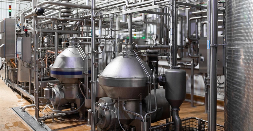 Milk processing equipment inside of a dairy plant