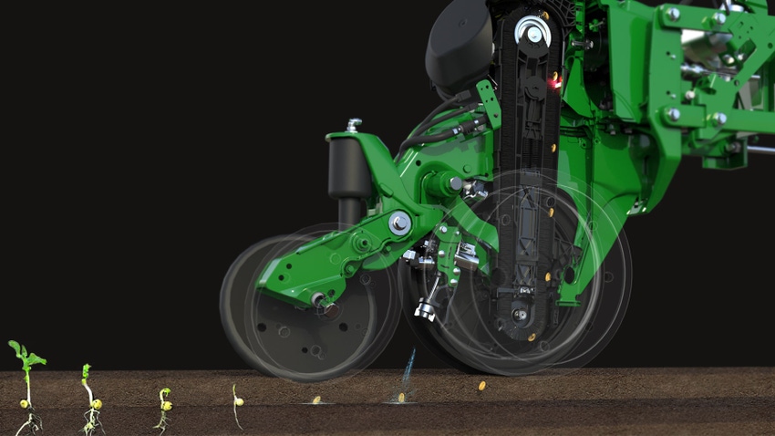 a planter unit is outfitted with the new John Deere ExactShot system a planter unit is outfitted with the new John Deere ExactShot system