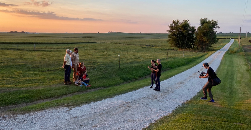 camera crew shoots footage of the Greg and Ashley Deal family from Danvers, Ill. for the Year of the Farmer campaign