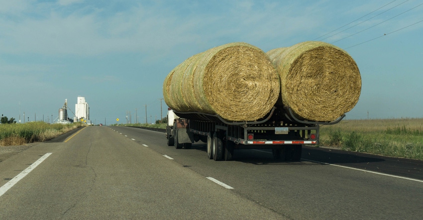 hay bales on truck