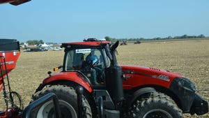 a red tractor in a field