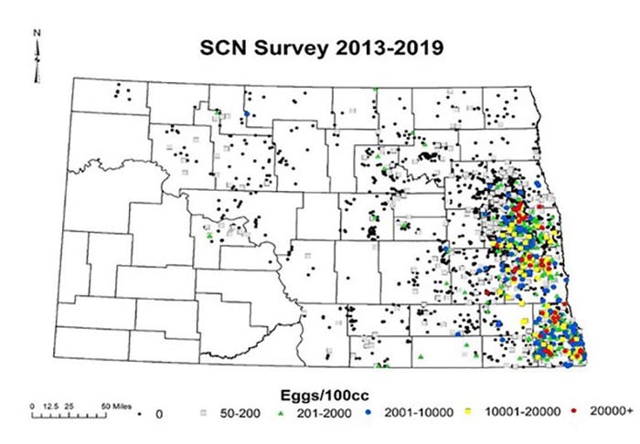 A map of SCN distribution in North Dakota