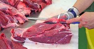 Butcher cutting fresh beef