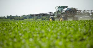 spraying herbicide in field