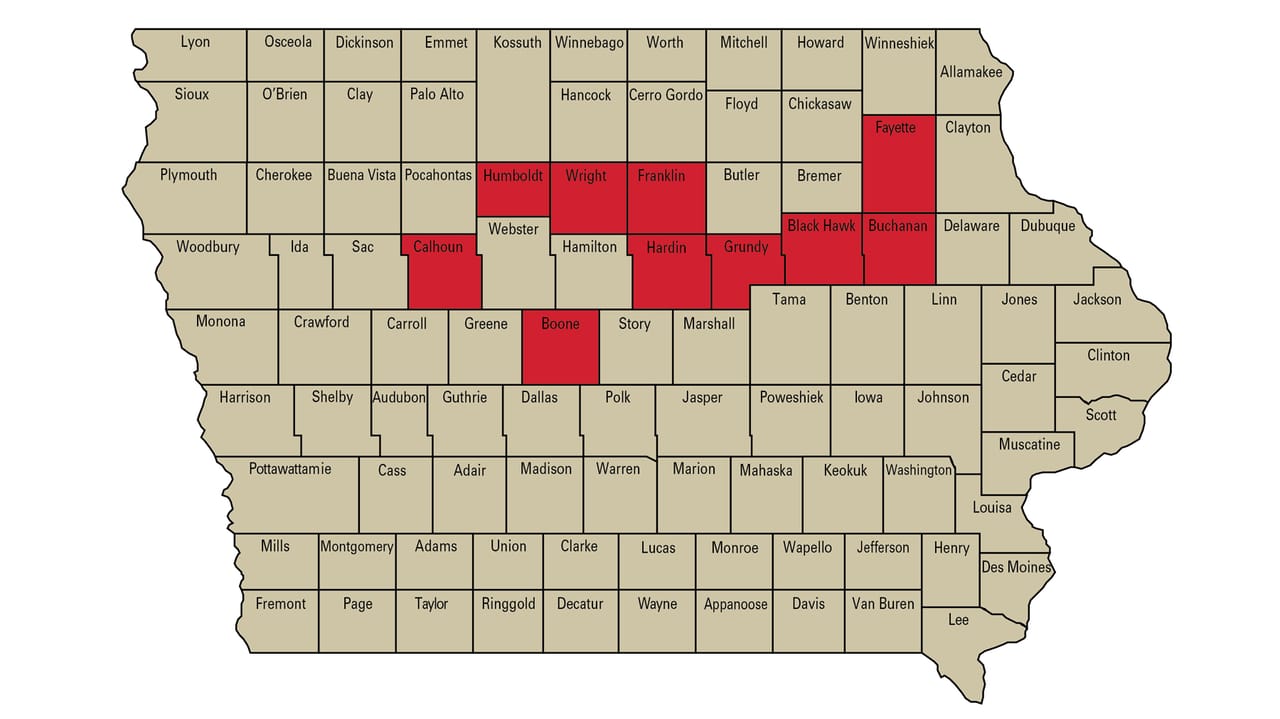 : So far, Asian copperleaf has been found in 10 counties mainly in the northern half of Iowa