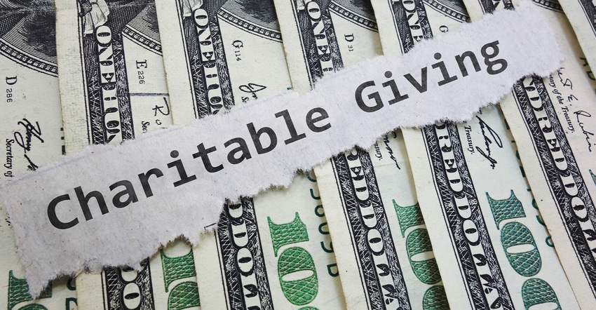 graphic of the words Charitable Giving laying across 100-dollar bills