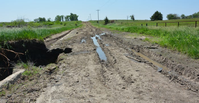 road with water in tractor tracks