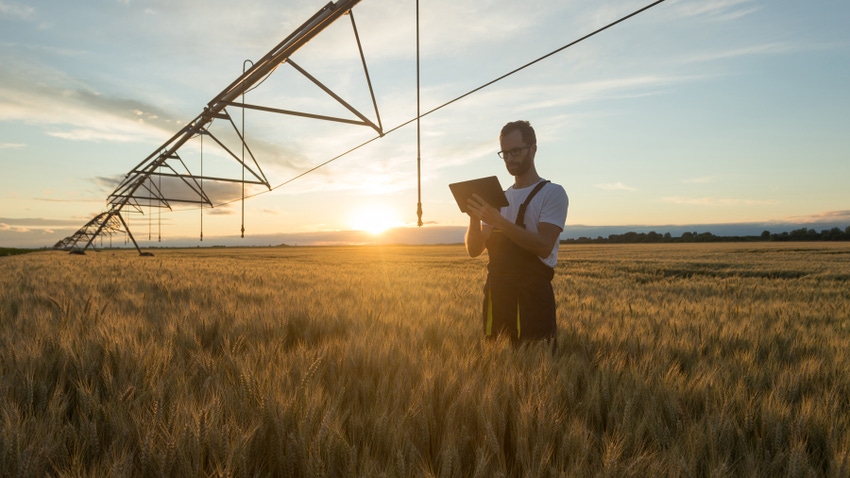 Farmer on tablet in field