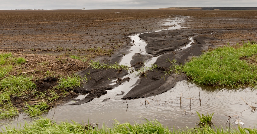 flooded, unplanted crop field on farm