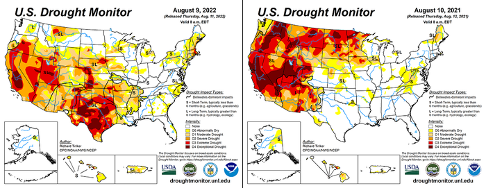 2021 2022 drought monitor comparison