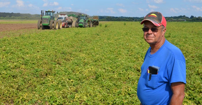 Jim Facemire watches potato harvest brigade in field