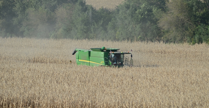 Combine in soybean field.