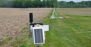 weather station between two soybean fields