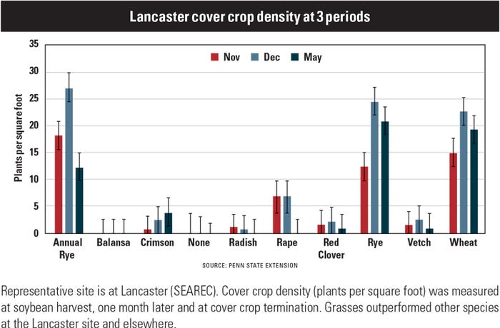 Lancaster cover crop density at 3 periods