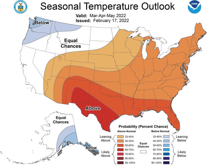 Seasonal temperate outlook map