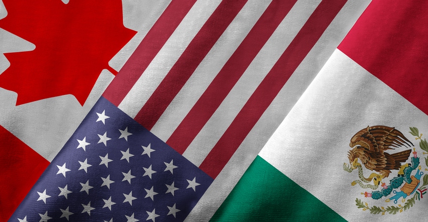flags of Canada, United States and Mexico 
