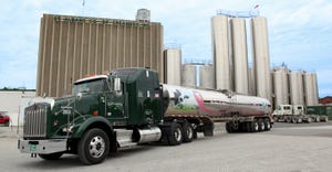 A dairy truck sits in front of St. Albans Cooperative Creamery