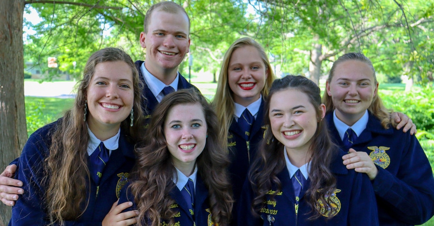 : The new 2021-2022 Kansas FFA office that were elected at the Kansas FFA Convention June 4.