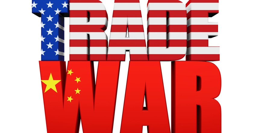 Words Trade War in China and U.S. flag