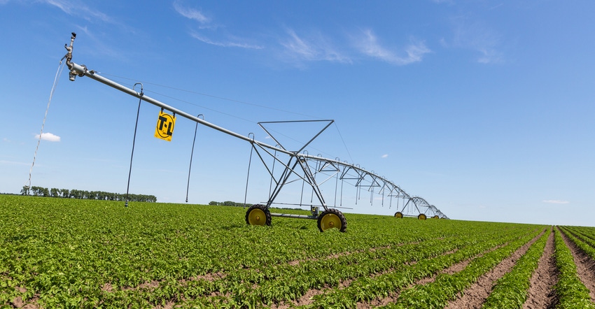 Pivot irrigation system in field