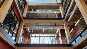 Mass timber beams inside of MSU's STEM Teaching and Learning facility