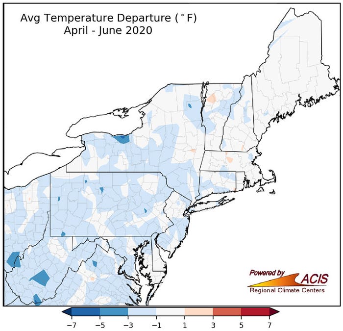 Map shows overall temperatures are cooler than normal this growing season