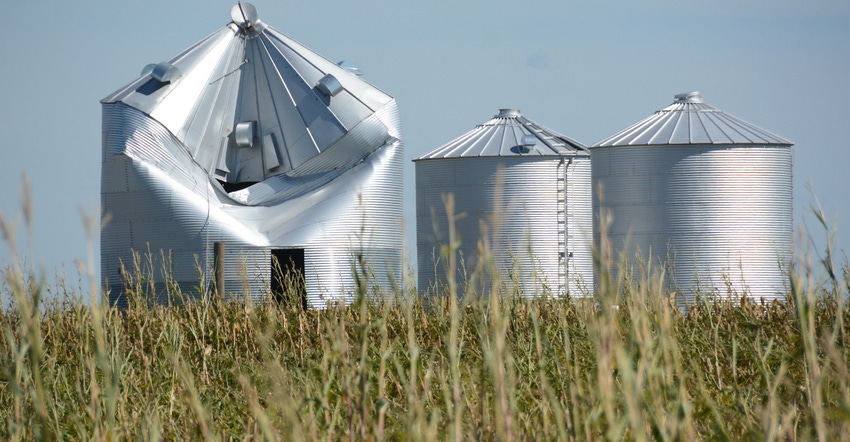 Grain bins damaged by derecho Grain bins damaged by derecho