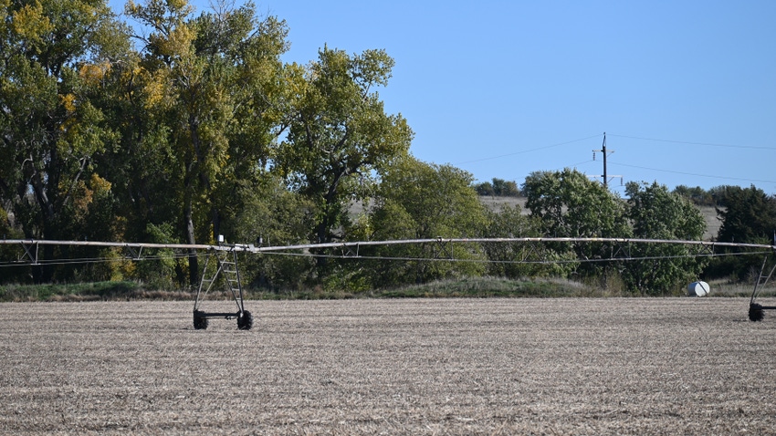 Center-pivot irrigation in field during fall