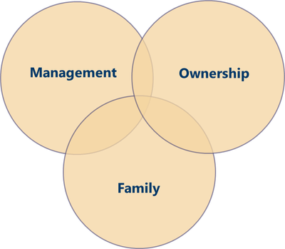 Three-ring venn diagram showing management, family and ownership