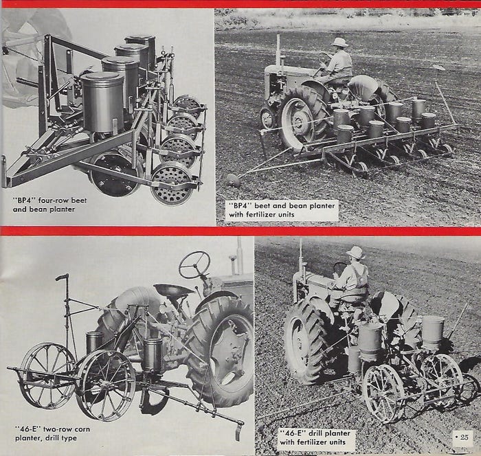 4 old pictures of Case planters mounted to Case tractors using the Case Eagle Hitch system