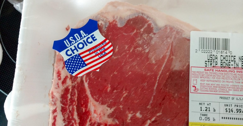 Packaged steak with a product of USA sticker