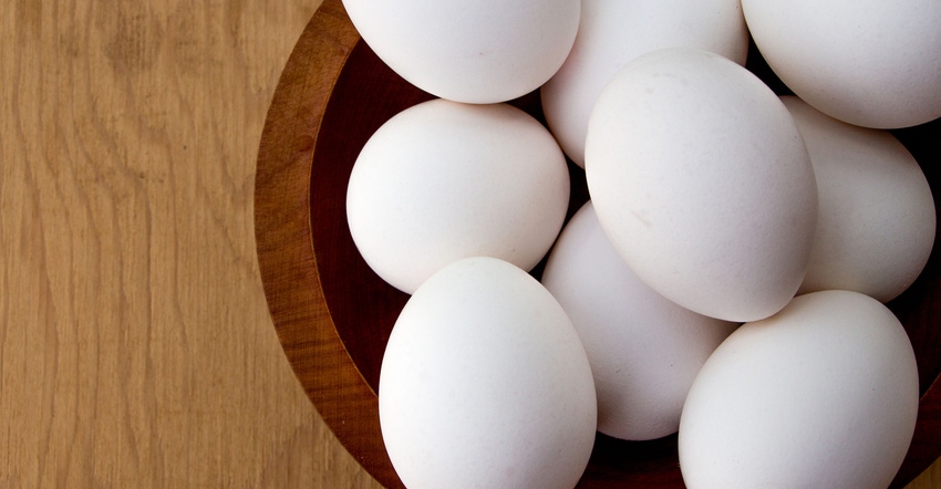 Closeup of eggs in bowl.