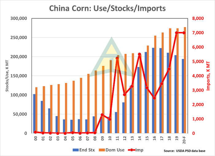 China corn stocks use