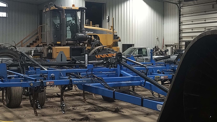 Tillage equipment in the shop for maintenance