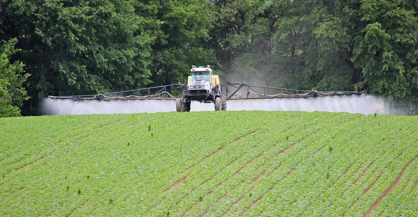 spraying soybean field