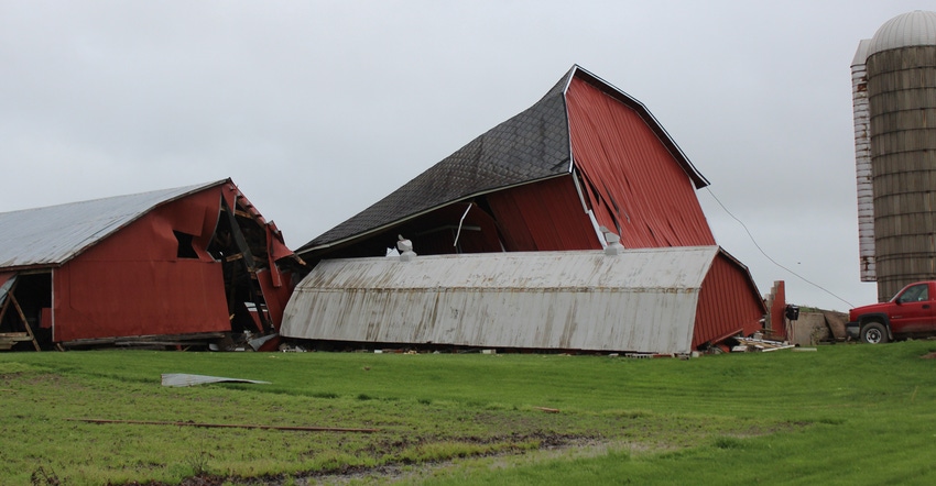 3 red barns damaged by tornado
