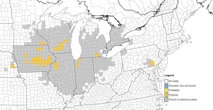 map of cases of tar spot of corn 