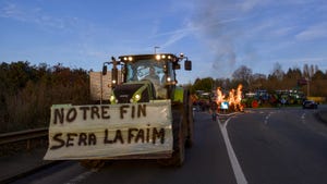 Banner on tractor during EU farmer protest