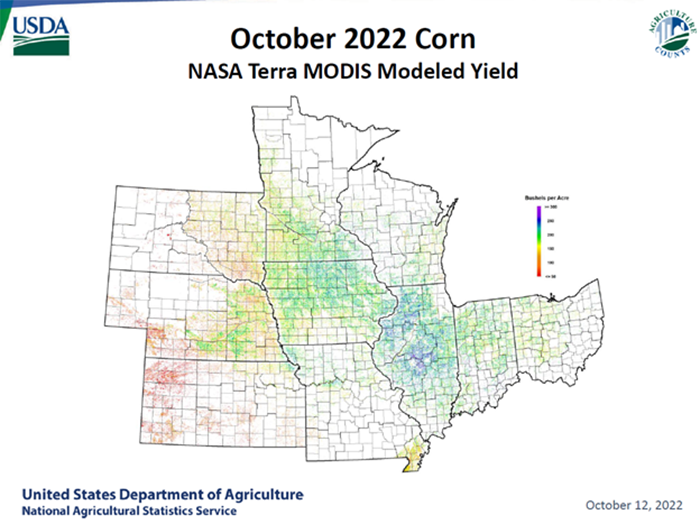 October 2022 corn NASA modeled yield