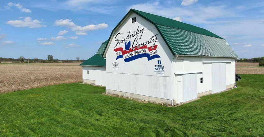 Sandusky County Bicentennial logo on Ohio barn