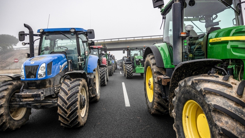 Tractors blocking highway during European farmer protests
