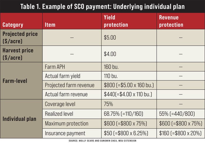 A graphic table showing exampleS of SCO payment underlying individual plan