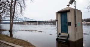 An image of the flooded Mississippi River in La Crosse, Wisconsin, during the spring of 2019