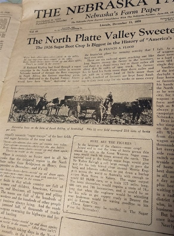 Dec. 11, 1926 issue of Nebraska Farmer follows growers through sugarbeet harvest season near Scottsbluff