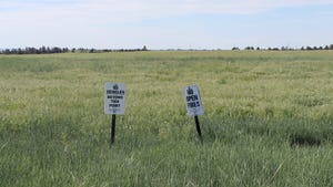 Rangeland in Carter Canyon, just south of Gering, Neb., with signs saying no open fires and no vehicles