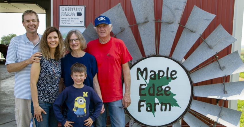 Jon Bakehouse and his family on their Hastings, Iowa, farm