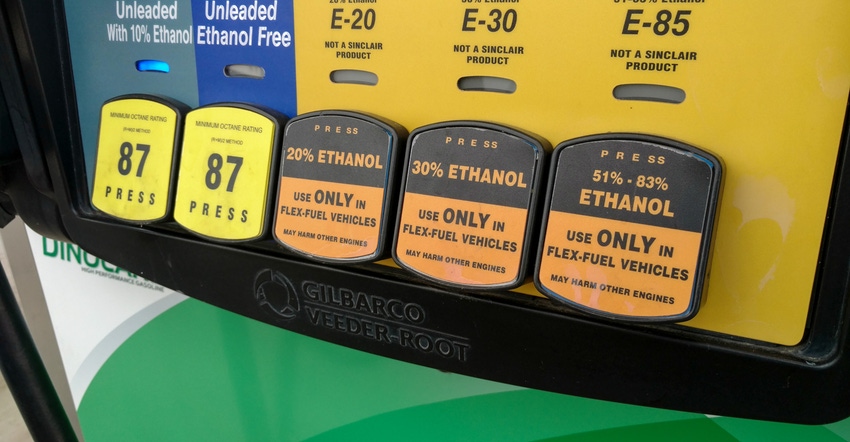 Close up of new high-tech gasoline pumps with a range of ethanol blends