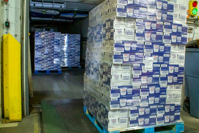Pallets of packaged cottage cheese